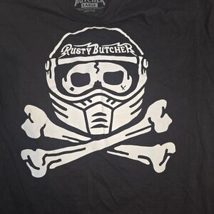 Rusty Butcher Black Race Graphic T-Shirt. Large Size.